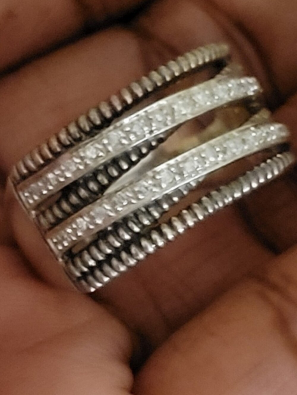 Town & Country Genuine Diamond Pavé 6 Row Statement Cable Band Ring Sz 9